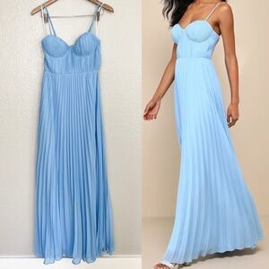 NWOT Admirable Elegance Light Blue Pleated Bustier Maxi Dress